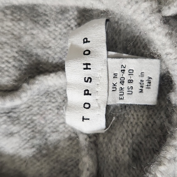 Topshop Cropped Top Sweater Grey Wool Blend Hooded Knit Women's SZ 8-10 Italy - Picture 15 of 16